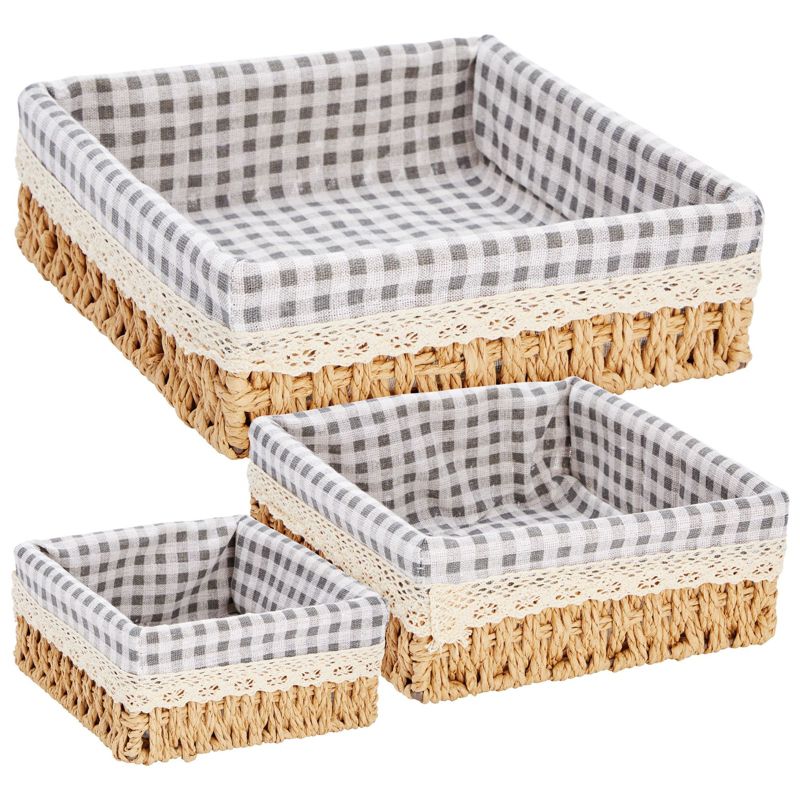 Farmlyn Creek Set of 3 Rectangular Wicker Baskets for Organizing with Removable Fabric Liners, Rectangular Home Storage Bins for Pantry Items, 3 Sizes, 1 of 10