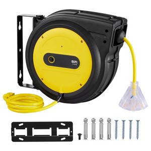 VEVOR Retractable Extension Cord Reel, 80 FT, Heavy Duty 12AWG/3C SJTOW Retractable Power Cord with Lighted Triple Tap Outlet, Black - 1 of 4