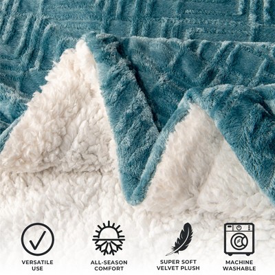 Full Blue Surf Velvet Plush Fleece Sherpa Reversible Blanket