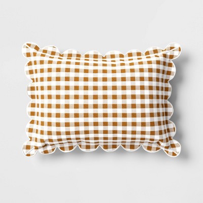 14"x20" Gingham Scalloped Edge Outdoor Lumbar Pillow - Threshold™ designed with Studio McGee