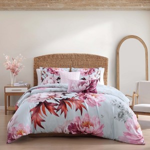 Bebejan Blooming Peonies 100% Cotton 5-Piece Reversible Comforter Set - 1 of 4