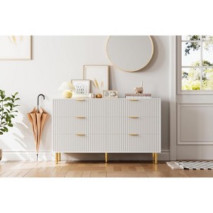 6 Drawer Dresser, Wood Chest of Drawers Organizer Storage with Gold Handle, Large Storage Cabinet, Modern Design Dresser - 1 of 4