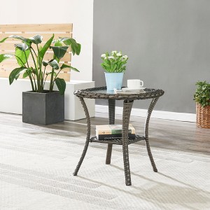POCASSY Wicker Rattan Side Table With Built-In Tempered Glass Patio End Table - 1 of 4