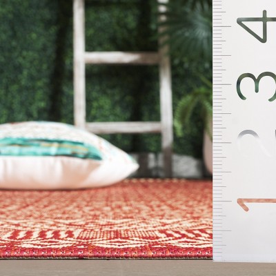 Beige and Red Geometric Indoor/Outdoor Area Rug