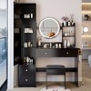 Vanity Set with Full Body Mirror Cabinet and Cushioned Stool,Makeup Desk with 3-color LED and Charging Ports–The Pop Home - 3 of 4