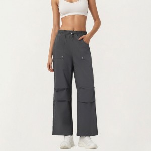 Anna-Kaci Active Women's High Waist Wide Leg Cargo Sweatpants with Adjustable Drawstring and Utility Pocket Design - 1 of 4