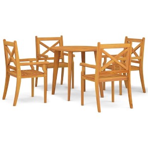 vidaXL 5-Piece Patio Dining Set – Made of Solid Acacia Wood - Round Table and 4 Chairs - Outdoor Furniture for Backyard, Garden or Poolside - 1 of 4