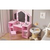 Kids Vanity Table, Princess Touch Light Tri-Fold Mirror, Open Shelves, Wooden Makeup Playset with Chair - 3 of 4