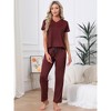 INSPIRE CHIC Women's 2 Pcs Pajamas Set Short Sleeve V Neck Pullover Top with Pants Soft Knit Sleepwear Lounge Set - 2 of 4