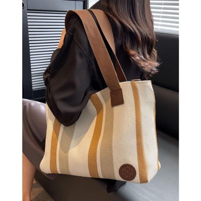 FATMOON Women's canvas shoulder bag, women's striped contrasting canvas crossbody bag, large capacity tote bag