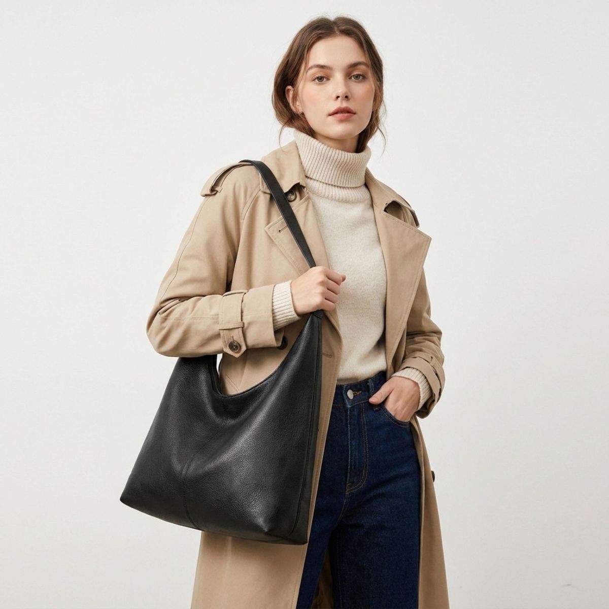 Alilang Faux Leather Hobo Shoulder Bag with Adjustable Strap and Roomy Pockets - thumbnail 2