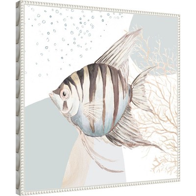 Ocean Oasis Bubbles Striped Fish Canvas Wall Art with White Frame
