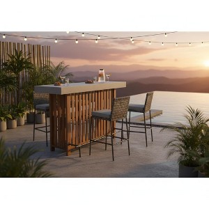 63" Bar Table, Counter Height Pub Table with 2-Tier Storage Shelves, Modern Coffee & Breakfast Bar for Dining Room or Living Room, Gray+Walnut - 1 of 4