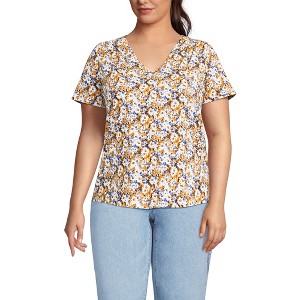 Lands' End Women's Short Sleeve Lightweight Jersey Gathered Shoulder T-Shirt - 1 of 4