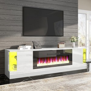 70" LED Lights Entertainment Center with Flip Doors & Corner Glass Decor - 1 of 4