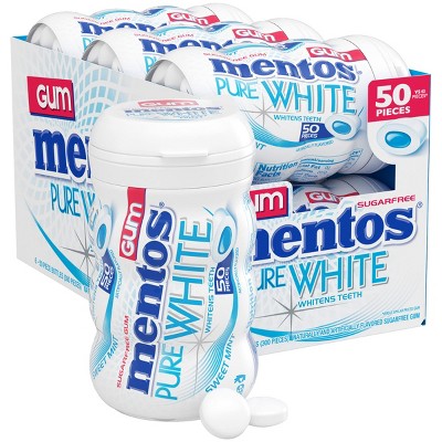 Mentos Pure White Sugar-Free Chewing Gum With Xylitol, Sweet Mint- 50 Piece Bottle (Pack Of 6)