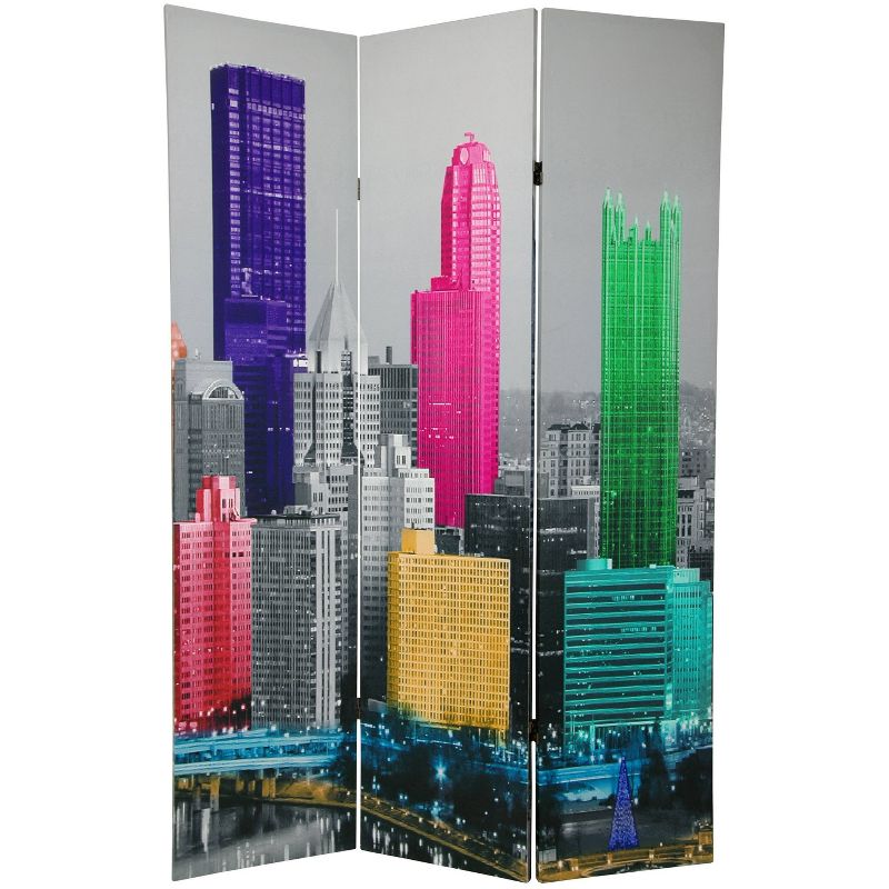 6&#34; Colorful New York Scene Room Divider Blue/Gray - Oriental Furniture, 4 of 6
