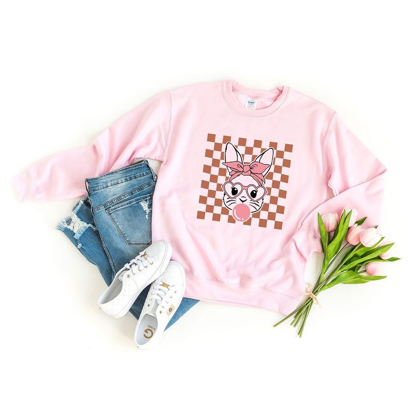 Simply Sage Market Women's Graphic Sweatshirt Checkered Bunny, 4 of 5