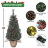 Homhougo 3ft Flocked Tabletop Christmas Tree with Red Berry Clusters, Decorative Green Pot Base, Ideal for Porch or Front Door - 2 of 4