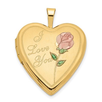 Black Bow Jewelry 14k Yellow Gold and Enamel I Love You Rose Heart Locket, 20mm