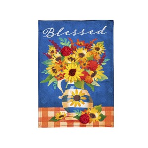 Evergreen Garden Flag Blessed Floral Arrangement Linen Double Sided Indoor Outdoor Decor 18" x 12.5" - 1 of 4