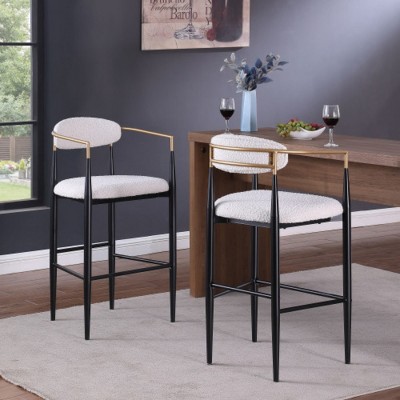 Modern Counter Height Bar Stools with Upholstered Seats, Sturdy Iron Frame, and Comfortable Foam Cushion (Set of 2)-Coolbibila