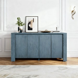 Hostack 4-Door Farmhouse Sideboard Buffet Cabinet with Adjustable Shelves for Dining Room and Kitchen Storage, Navy Blue - 1 of 4