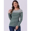 INSPIRE CHIC Women's Color Block Round Neck Long Sleeves Striped Basic T-Shirt - 3 of 4