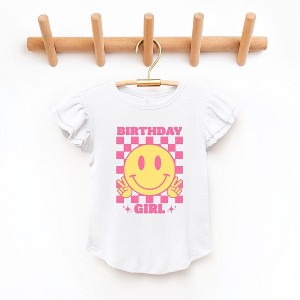 The Juniper Shop Birthday Girl Checkered Toddler Flutter Sleeve Tee - 1 of 3