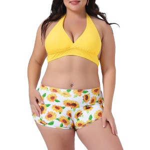 Agnes Orinda Women's Plus Size Sunflower High Waisted Halter Bathing Bikini Swimsuits Sets - 1 of 4