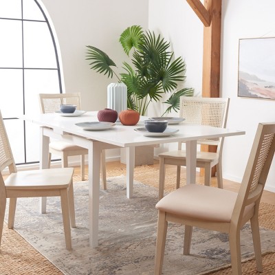 White Wood Extendable Rectangle Dining Table with Graduated Legs