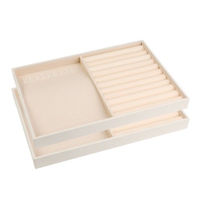 Unique Bargains Stackable Velvet Jewelry Organizer Trays with Removable Dividers for Drawer Set of 2