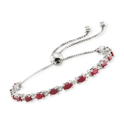 Ross-Simons 4.50 ct. t.w. Ruby Bolo Bracelet With Diamond Accents in Sterling Silver Size