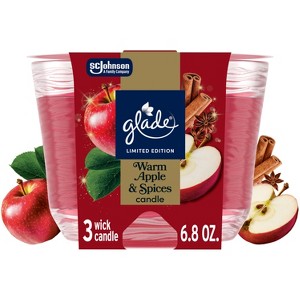Glade 3 Wick Fall Candle in Glass Jar - Warm Apple & Spices - 6.8oz - 1 of 4