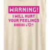 Women's - Instant Message - Warning I Will Hurt Your Feelings Short Sleeve Graphic T-Shirt - 2 of 4