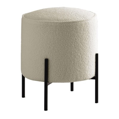 Simple Relax Fabric Upholstered Ottoman with Metal Base in Beige and Matte Black