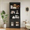 83.4-inch tall bookcase with LED lighting, 2 glass doors, 1 drawer, open shelves, black. - 2 of 4