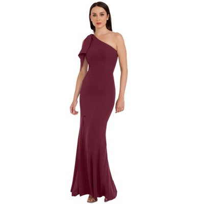 Dress the Population Womens Crepe One Shoulder Gown Dress