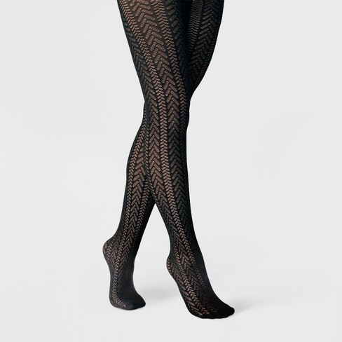 Women s Double Chevron Pointelle Sweater Tights A New Day Black Target