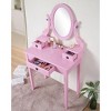 Roundhill Furniture Moniya Wood Makeup Vanity Table and Stool Set, Pink - 2 of 4