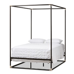 Queen Eva Vintage Industrial Finished Metal Canopy Bed Black - Baxton Studio: Matte Dark Bronze, Brass Accents - 1 of 4