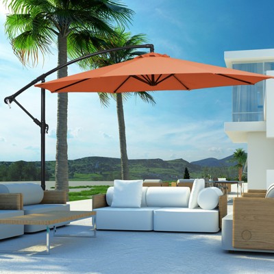 10' Orange Polyester Patio Offset Umbrella with Iron Frame