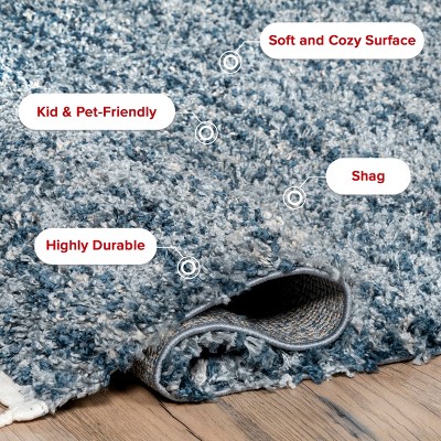 Brooke Blue and Ivory Shag Tasseled Runner Rug