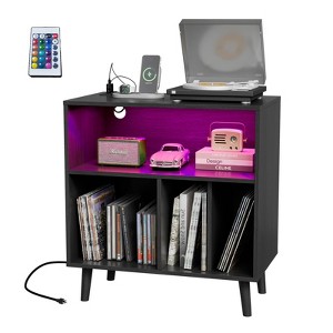 VINGLI Record Player Stand with Open Vinyl Storage, Vinyl Record Player Shelf with Power Outlet for Living Room - 1 of 2