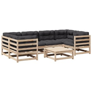 vidaXL Patio Sofa Set with Cushions - Modular Outdoor 7 Piece Lounge Solid Pine Wood, Anthracite, 27.6x27.6x26.4in - 1 of 4