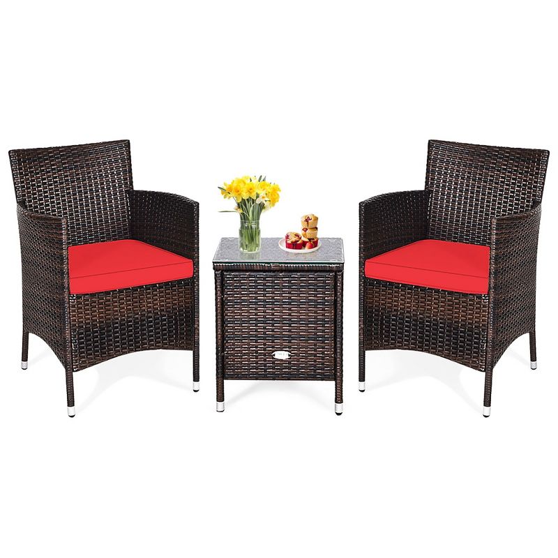 Costway Outdoor 3 PCS PE Rattan Wicker Furniture Sets Chairs  Coffee Table Garden, 4 of 15