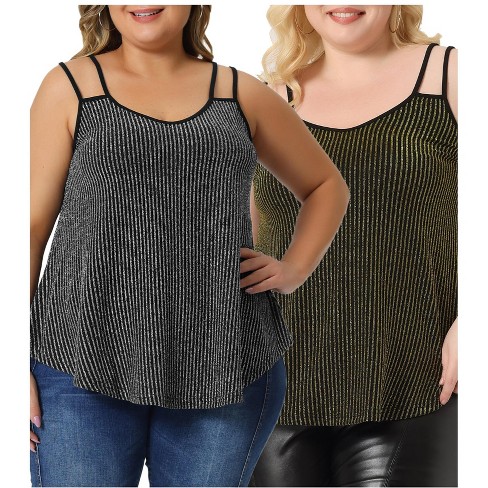 Agnes Orinda Women's Plus Size V Neck Sleeveless Sparkle Silvery ...