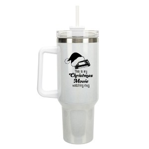 100 North Christmas Movie Watching Mug Santa Hat VHS Wrap-Around 40 Oz. Stainless Steel Water Bottle Coffee Mug, Spill & Leak Resistant, Travel - 1 of 4