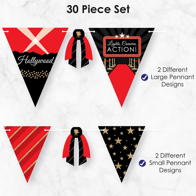 Big Dot of Happiness Red Carpet Hollywood - DIY Movie Night Party Pennant Garland Decoration - Triangle Banner - 30 Pieces, 5 of 9