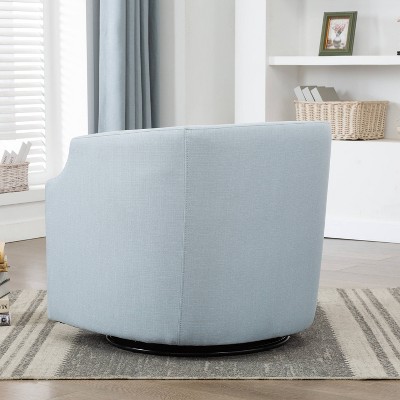 Sky Blue Transitional Swivel Barrel Accent Chair in Polyester